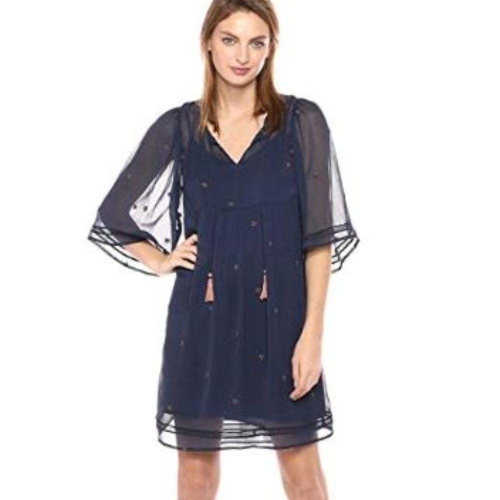 Lucky Brand Boho Peasant Coverup Dress Navy S